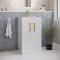 500mm White Freestanding Vanity Unit with Basin and Brass Handles - Ashford 500mm White Freestanding Vanity Unit with Basin and Brass Handles - Ashford
