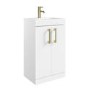 500mm White Freestanding Vanity Unit with Basin and Brass Handles - Ashford