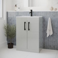 500mm Grey Freestanding Vanity Unit with Basin and Black Handles - Ashford 500mm Grey Freestanding Vanity Unit with Basin and Black Handles - Ashford