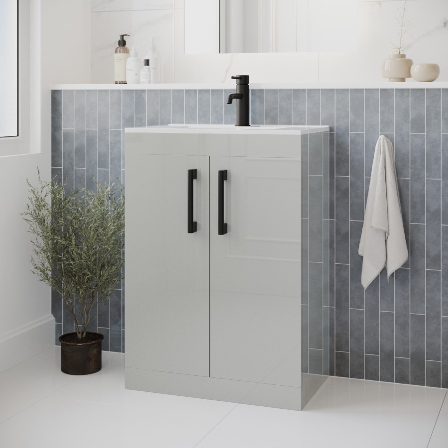 500mm Grey Freestanding Vanity Unit with Basin and Black Handles - Ashford