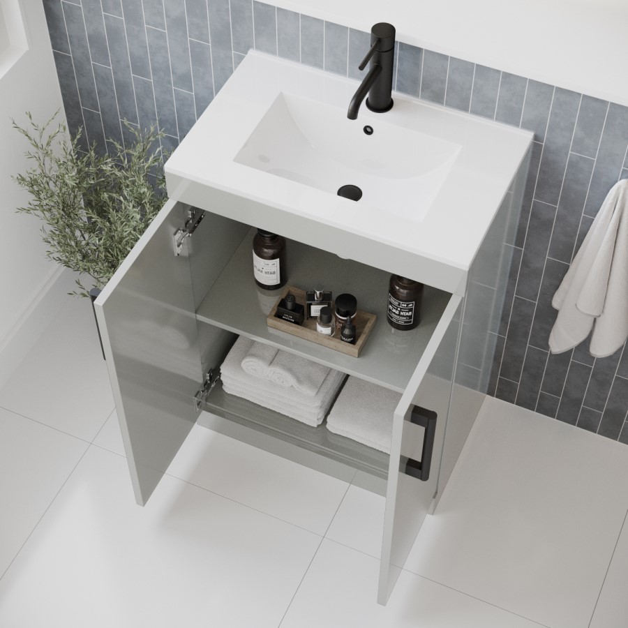 500mm Grey Freestanding Vanity Unit with Basin and Black Handles - Ashford