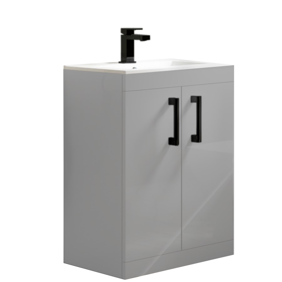 500mm Grey Freestanding Vanity Unit with Basin and Black Handles - Ashford