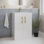 600mm White Freestanding Vanity Unit with Basin and Brass Handle - Ashford
