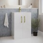 600 mm White Freestanding Vanity Unit with Basin and Brass Handle - Ashford