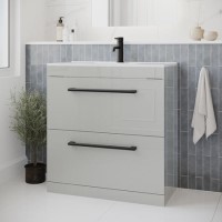 800mm Grey Freestanding Vanity Unit with Basin and Black Handles - Ashford 800mm Grey Freestanding Vanity Unit with Basin and Black Handles - Ashford