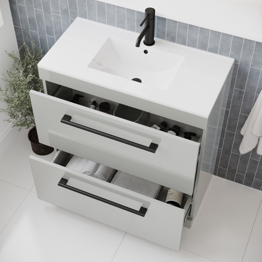 800mm Grey Freestanding Vanity Unit with Basin and Black Handles - Ashford