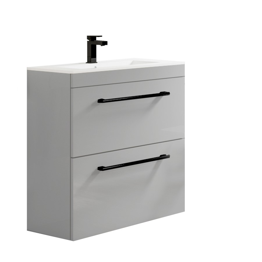 800mm Grey Freestanding Vanity Unit with Basin and Black Handles - Ashford