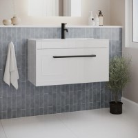 800mm White Wall Hung Vanity Unit with Basin and Black Handles - Ashford 800mm White Wall Hung Vanity Unit with Basin and Black Handles - Ashford