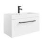 800mm White Wall Hung Vanity Unit with Basin and Black Handles - Ashford