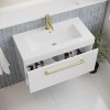 800mm White Wall Hung Vanity Unit with Basin and Brass Handles - Ashford