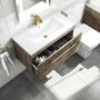 800mm Wood Effect Wall Hung Vanity Unit with Basin and Brushed Brass Handles - Ashford