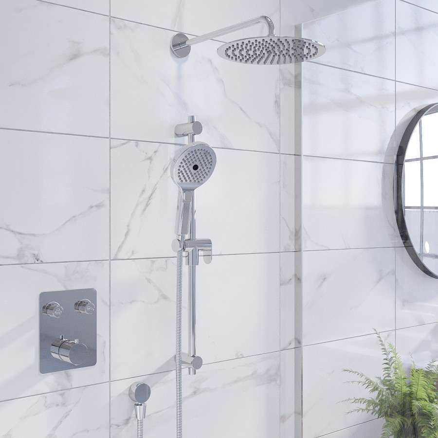Grade A1 - Chrome Push Button Concealed Mixer Shower with Round Head - Vance