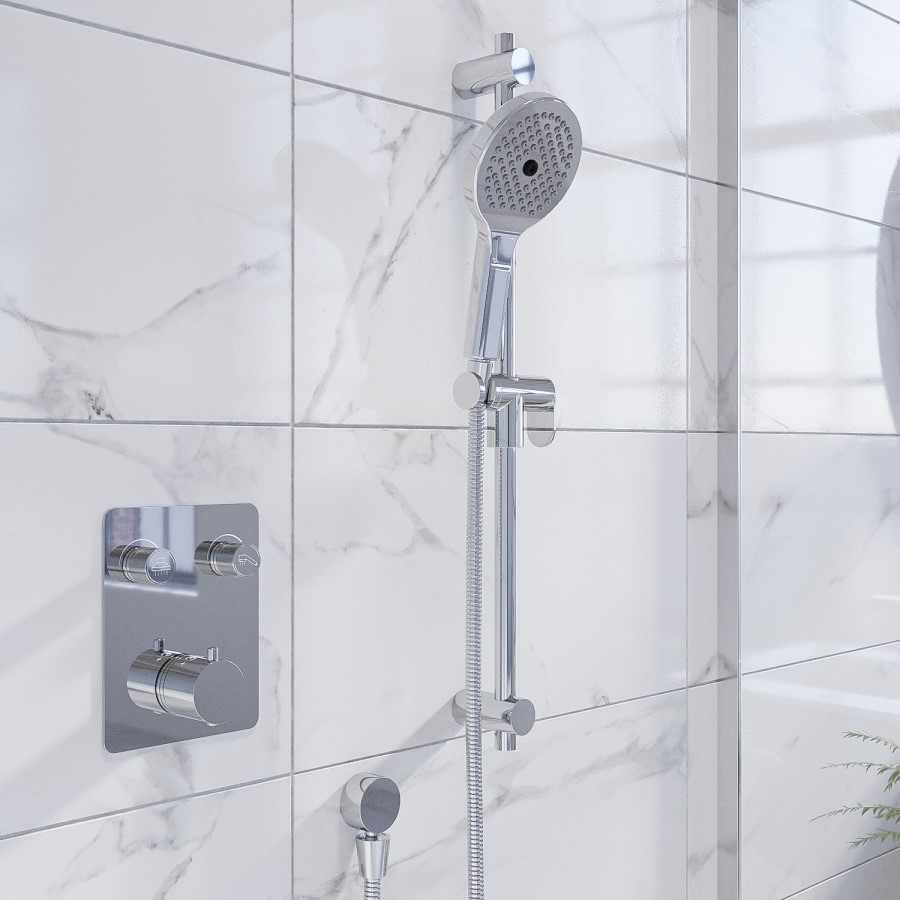 Grade A1 - Chrome Push Button Concealed Mixer Shower with Round Head - Vance