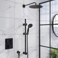 Black 2 Outlet  Wall Mounted Thermostatic Mixer Shower Set with Hand Shower - Vance Black 2 Outlet  Wall Mounted Thermostatic Mixer Shower Set with Hand Shower - Vance