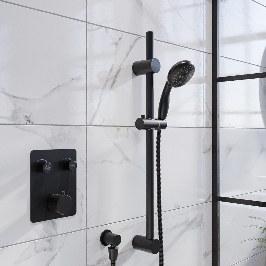 Black 2 Outlet  Wall Mounted Thermostatic Mixer Shower Set with Hand Shower - Vance