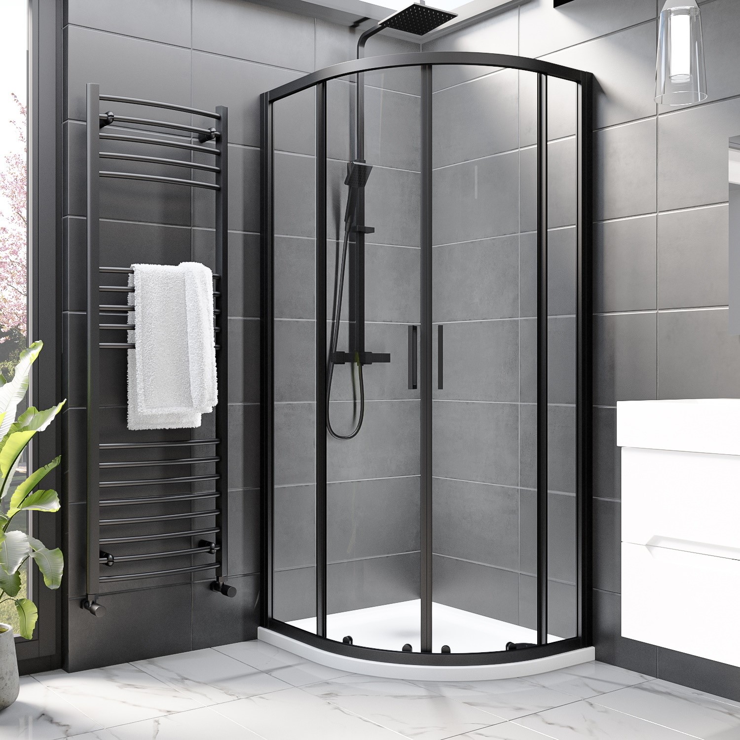 Black 8mm Glass Rectangular Sliding Shower Enclosure 1400x700mm - Pavo -  Better Bathrooms