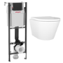 Grade A1 - Wall Hung Toilet with Slim Soft Close Seat Frame Cistern and Black Flush - Newport
