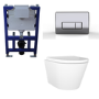 Wall Hung Toilet with Soft Close Seat Chrome Pneumatic Flush Plate 820mm Frame & Cistern - Newport