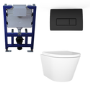 Wall Hung Rimless Toilet with Soft Close Seat, Matt Black Pneumatic Flush Plate, 820mm Frame & Cistern – Newport