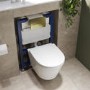 Wall Hung Toilet with Soft Close Seat Brushed Brass Pneumatic Flush Plate 820mm Frame & Cistern - Newport