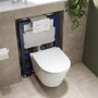 Wall Hung Toilet with Soft Close Seat White Glass Sensor Pneumatic Flush Plate 820mm Frame & Cistern - Newport
