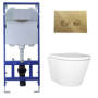 Wall Hung Rimless Toilet with Soft Close Seat, Brushed Brass Mechanical Flush Plate, 1168mm Frame & Cistern – Newport