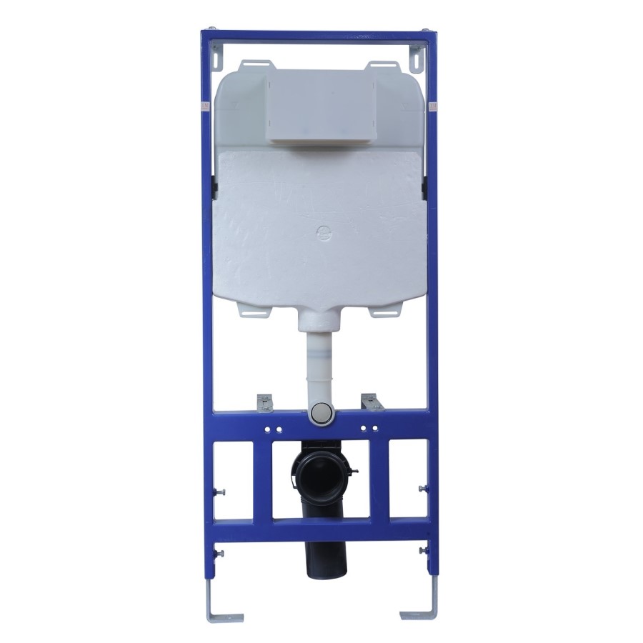 Wall Hung Rimless Toilet with Soft Close Seat, Brushed Brass Mechanical Flush Plate, 1168mm Frame & Cistern – Newport