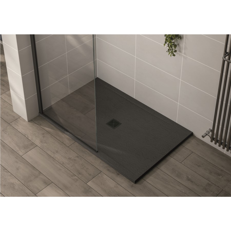 1200x800mm Black Slate Effect Rectangular Shower Tray with Shower Waste - Aqualavo
