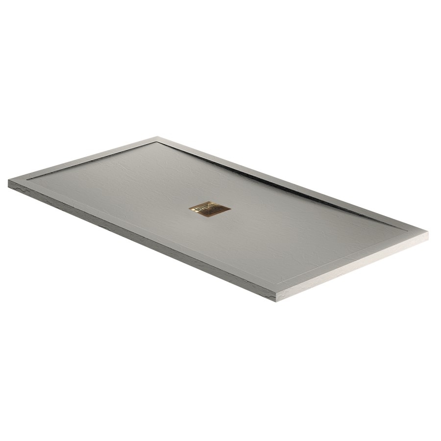 1000x800mm Grey Slate Rectangular Shower Tray with Shower Waste - Aqualavo