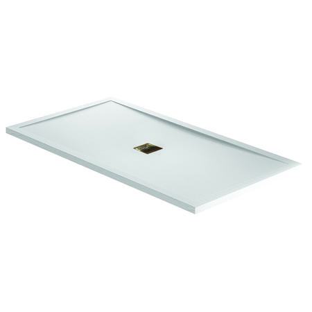 GRADE A1 - 1400x900mm White Slate Effect Rectangular Shower Tray with Silver Waste - Aqualavo