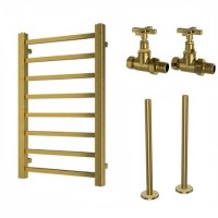 Brass Towel Radiator 800 x 500mm with Pipe kit and Straight Valves – Sonoran