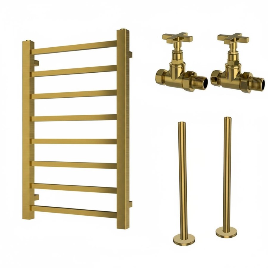 Brass Towel Radiator 800 x 500mm with Pipe kit and Straight Valves – Sonoran