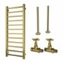 Brass Heated Towel Rail Radiator 1200 x 500mm with Pipe Kit and Cross Valves - Sonoran