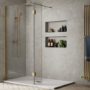 800mm Brushed Brass Frameless Wet Room Shower Screen with Hinged Return Panel - Corvus