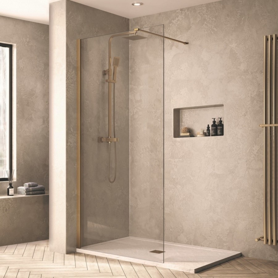 900mm Brushed Brass Frameless Wet Room Shower Screen - Corvus