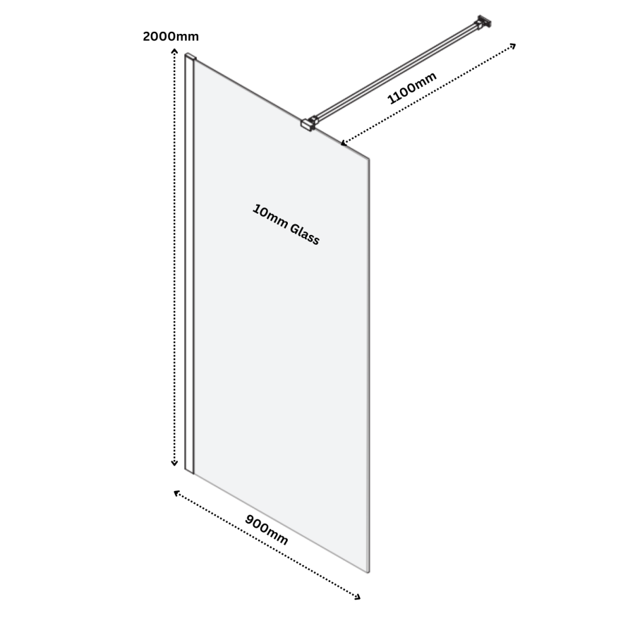 900mm Brushed Brass Frameless Wet Room Shower Screen - Corvus