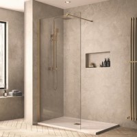 Grade A1 - 1000mm Brushed Brass Frameless Wet Room Shower Screen - Corvus