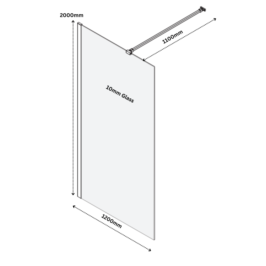1200mm Brushed Brass Frameless Wet Room Shower Screen - Corvus