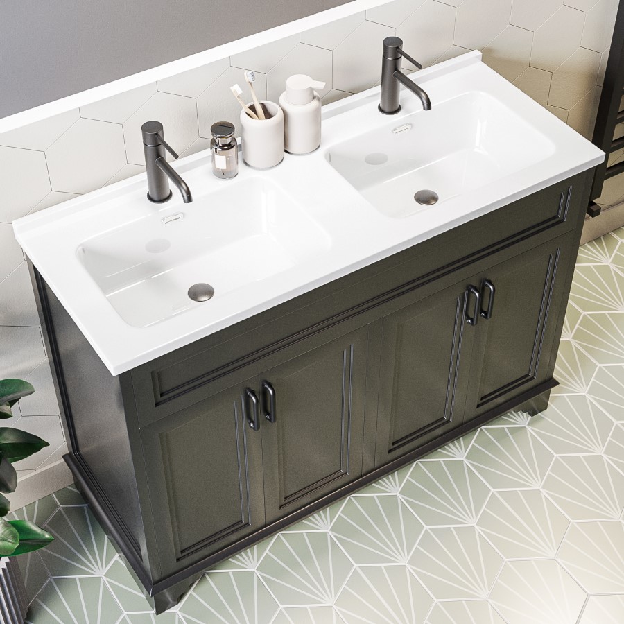 Grade A1 - 1200mm Black Freestanding Double Vanity Unit With Basins  - Camden 