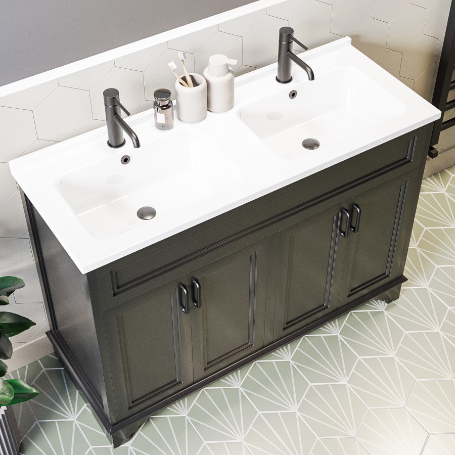 1200mm Black Freestanding Double Vanity Unit With Basins  - Camden