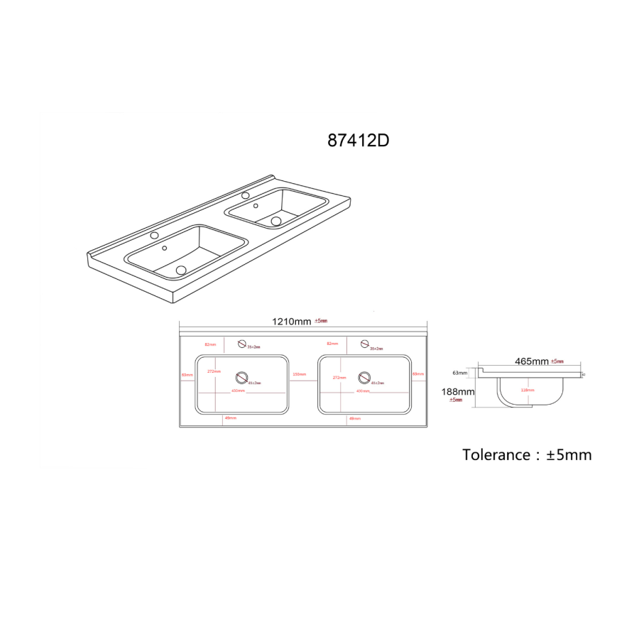 1200mm Black Freestanding Double Vanity Unit With Basins  - Camden
