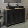 1200mm Black Freestanding Double Vanity Unit With Wood Worktop and Black Square Basins -Camden