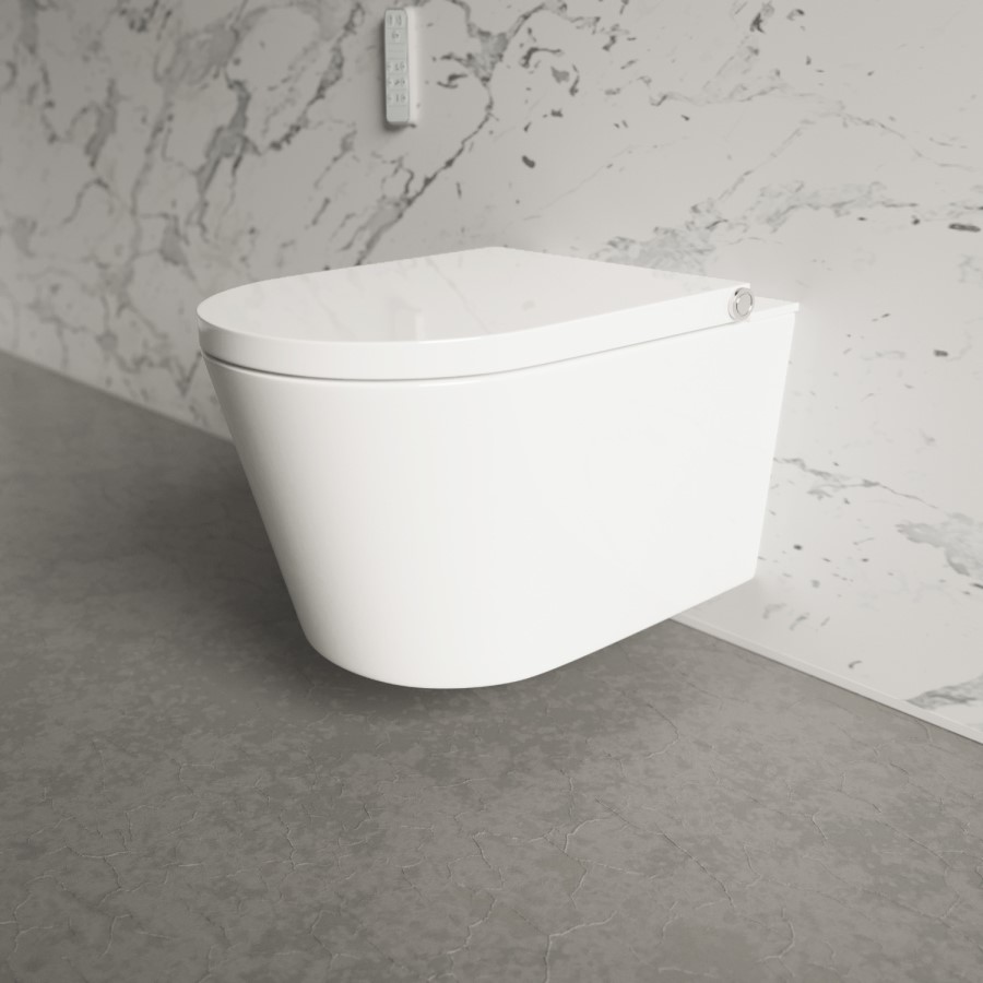 Wall Hung Smart Bidet Japanese Toilet & 820mm Frame Cistern and White Sensor Flush Plate - Purificare