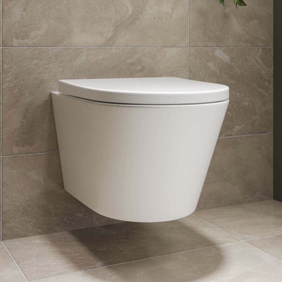 Wall Hung Toilet with Soft Close Toilet Seat, Brushed Bronze Pneumatic Flush Plate, 820mm Frame & Cistern - Newport