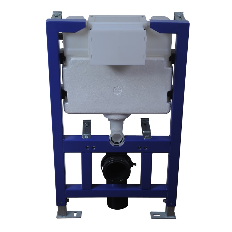 Wall Hung Toilet with Soft Close Seat, Pneumatic Brushed Brass Flush Plate, 1168mm Frame & Cistern - Albi