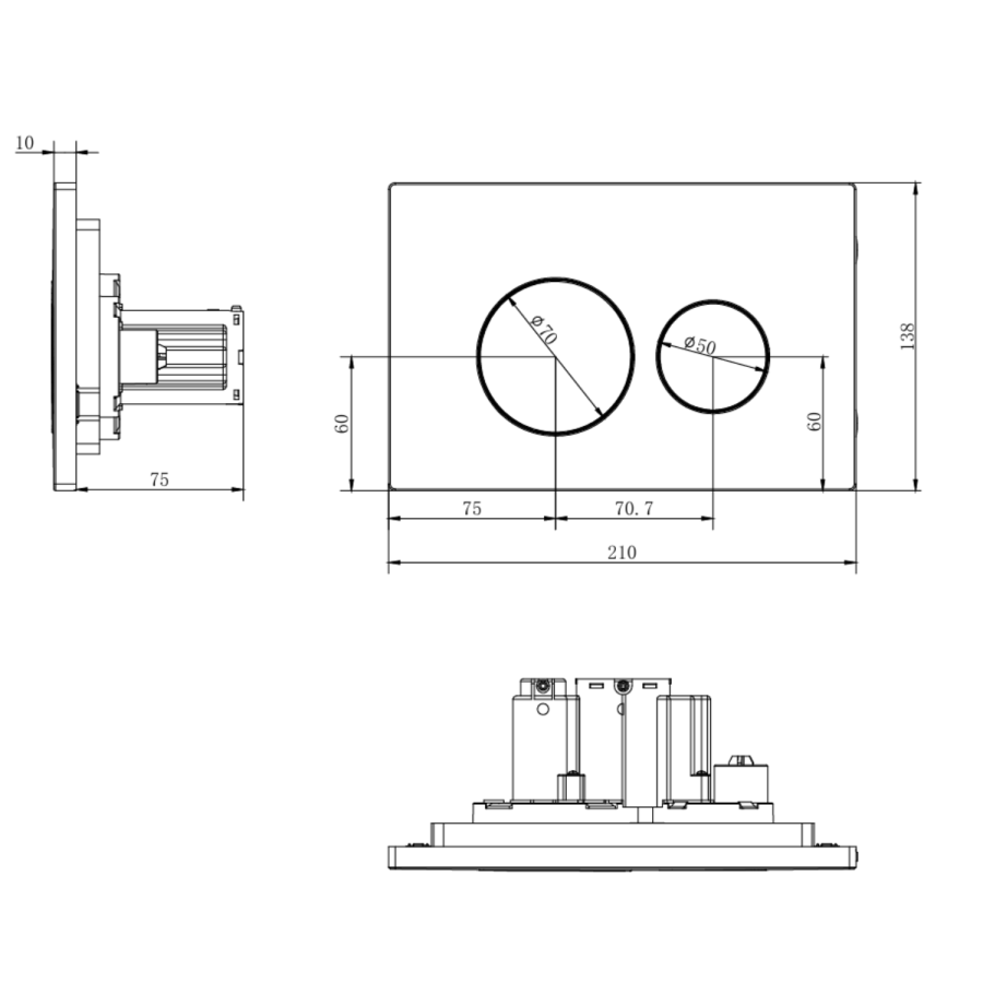 Wall Hung Toilet with Soft Close Seat, Pneumatic Brushed Brass Flush Plate, 1168mm Frame & Cistern - Albi