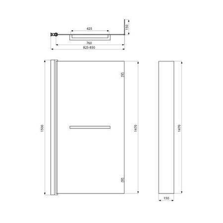 1700mm Verona Right Hand Shower Bath and Hinged Screen Without Panel