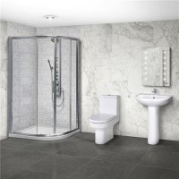 Aquafloe™ 6mm 900 x 760 Offset Sliding Door Quadrant Enclosure & Right Hand Tray with Maine Suite