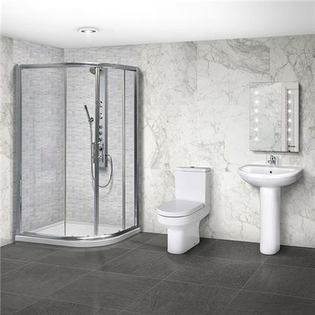 Aquafloe™ 6mm 900 x 760 Offset Sliding Door Quadrant Enclosure & Right Hand Tray with Maine Suite
