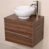 600mm Wall Hung Bathroom Cabinet &amp; Pacific Basin - Walnut Single Drawer - Aspen Range